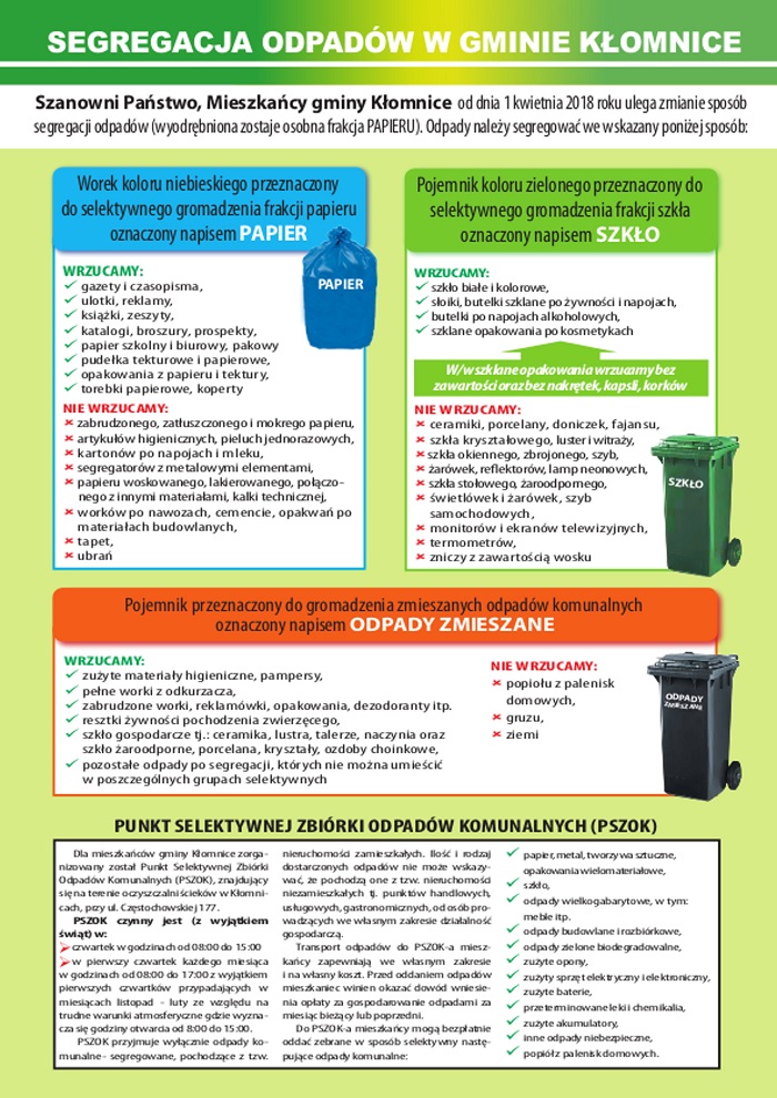 1 strona ulotki o segregacji śmieci