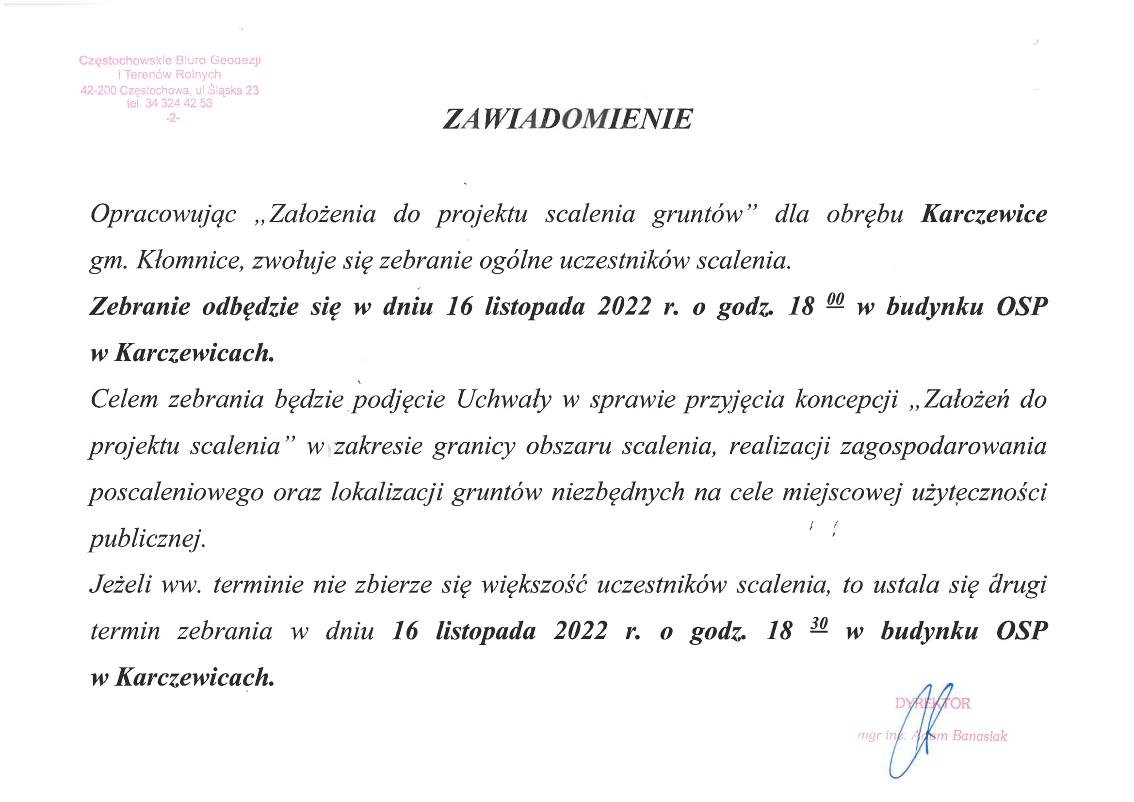 zebranie w sprawie scaleniaa gruntów Karczewice
