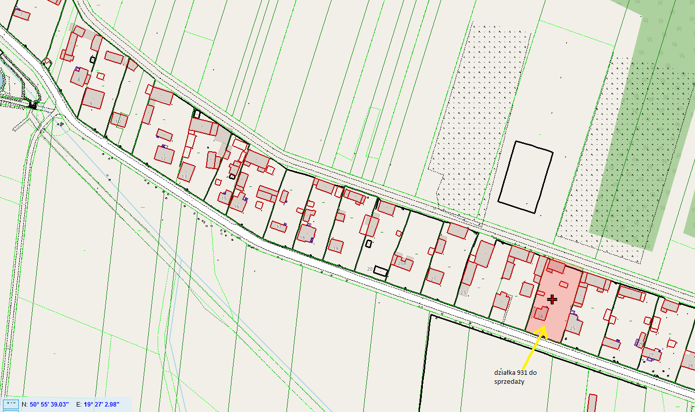 mapa wskazująca położenie działki sprzedawanej w przetargu