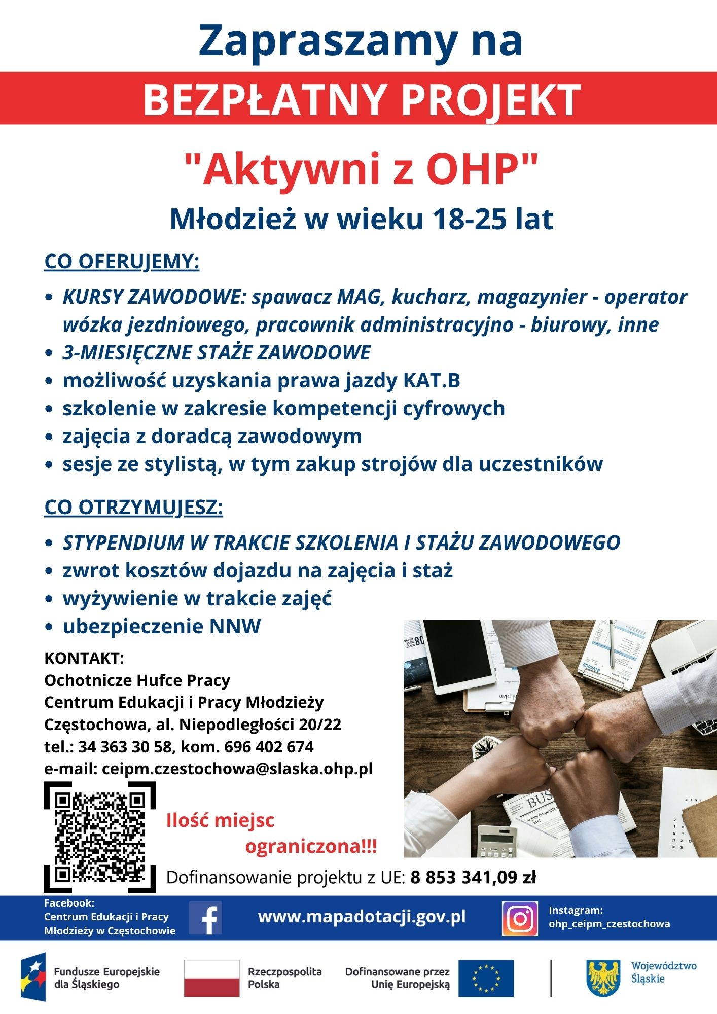 Bezpłatny projekt Aktywni z OHP, więcej informacji tel. 34 363 30 58